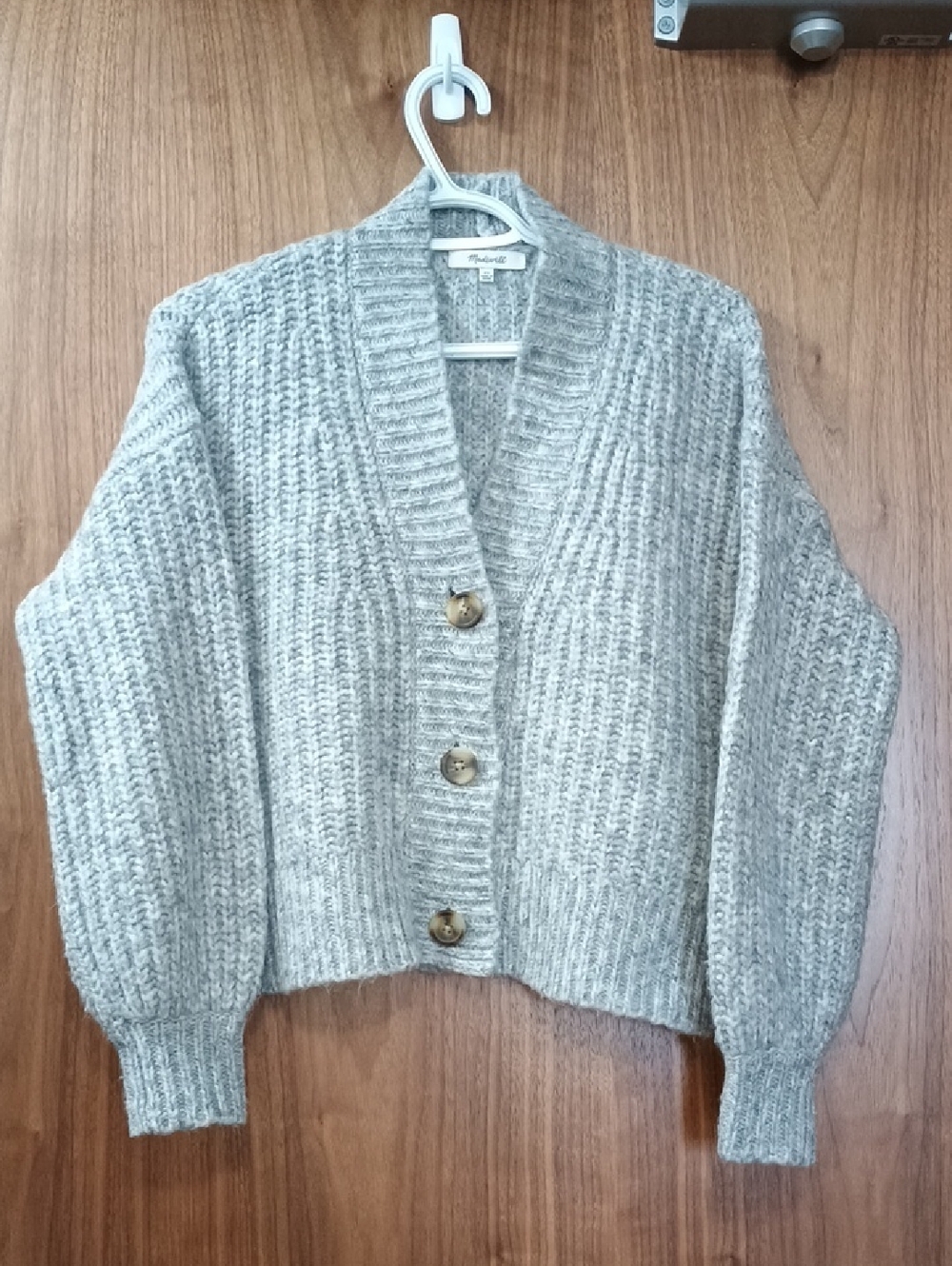 Madewell Gray Ribbed Button-Front Cardigan
